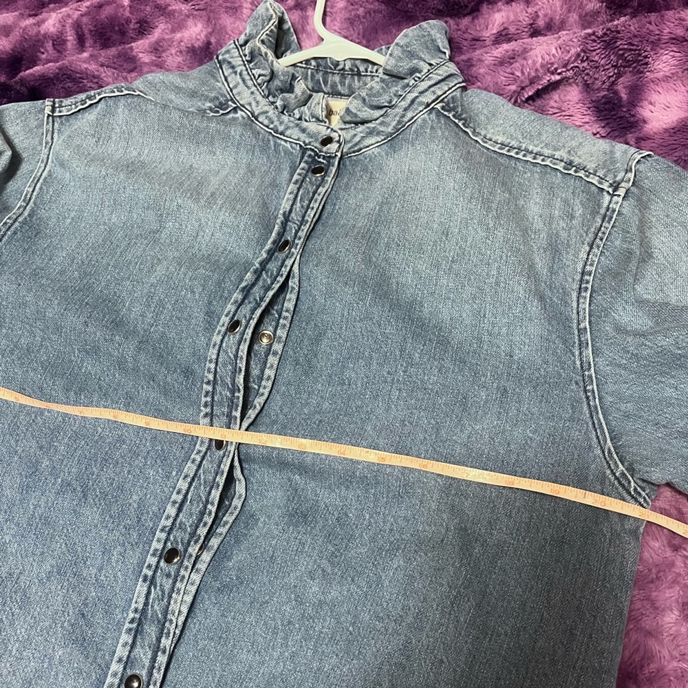 ba&sh Blue Jean Jacket with Ruffle Collar - Picture 5 of 6